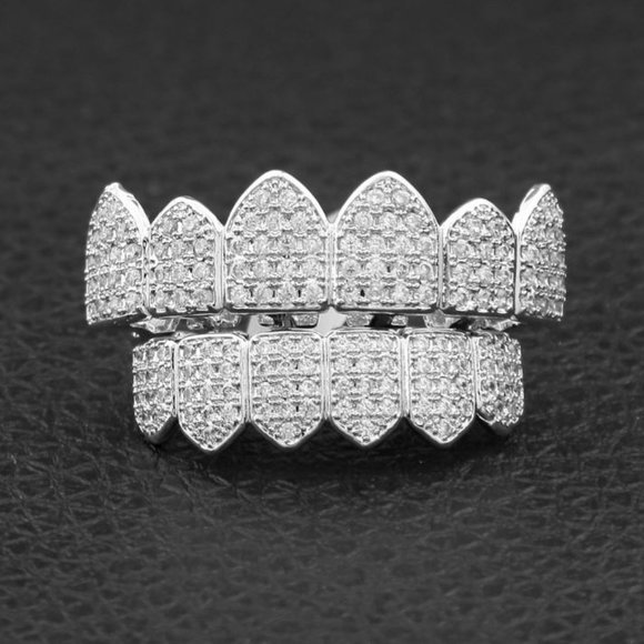 Wh. Gold Plated High Quality CZ Top n Bottom Grill - Picture 1 of 3